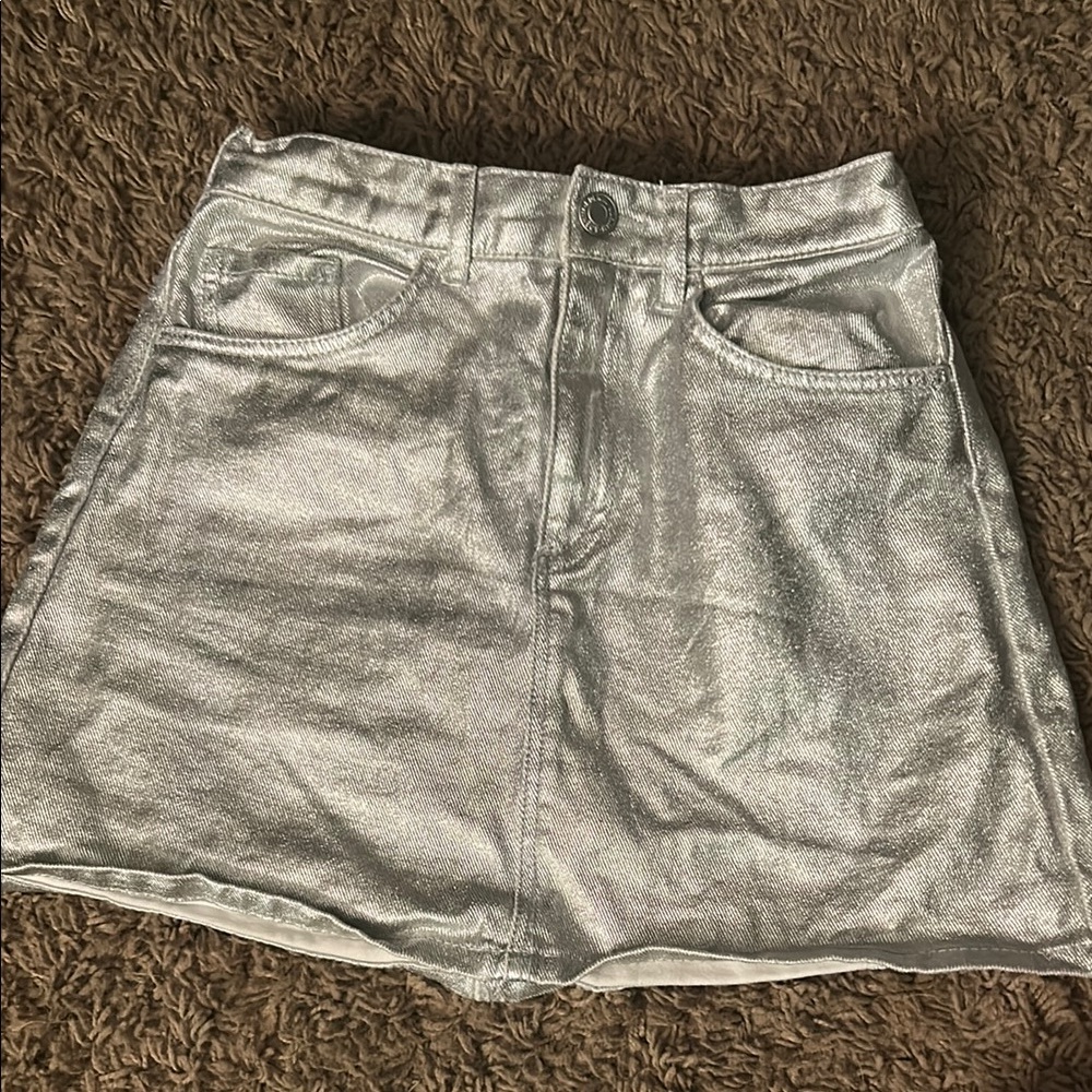 H&M Silver Mini A-Line Skirt Night Out